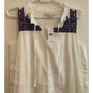 LOFT Embroidered White Dress